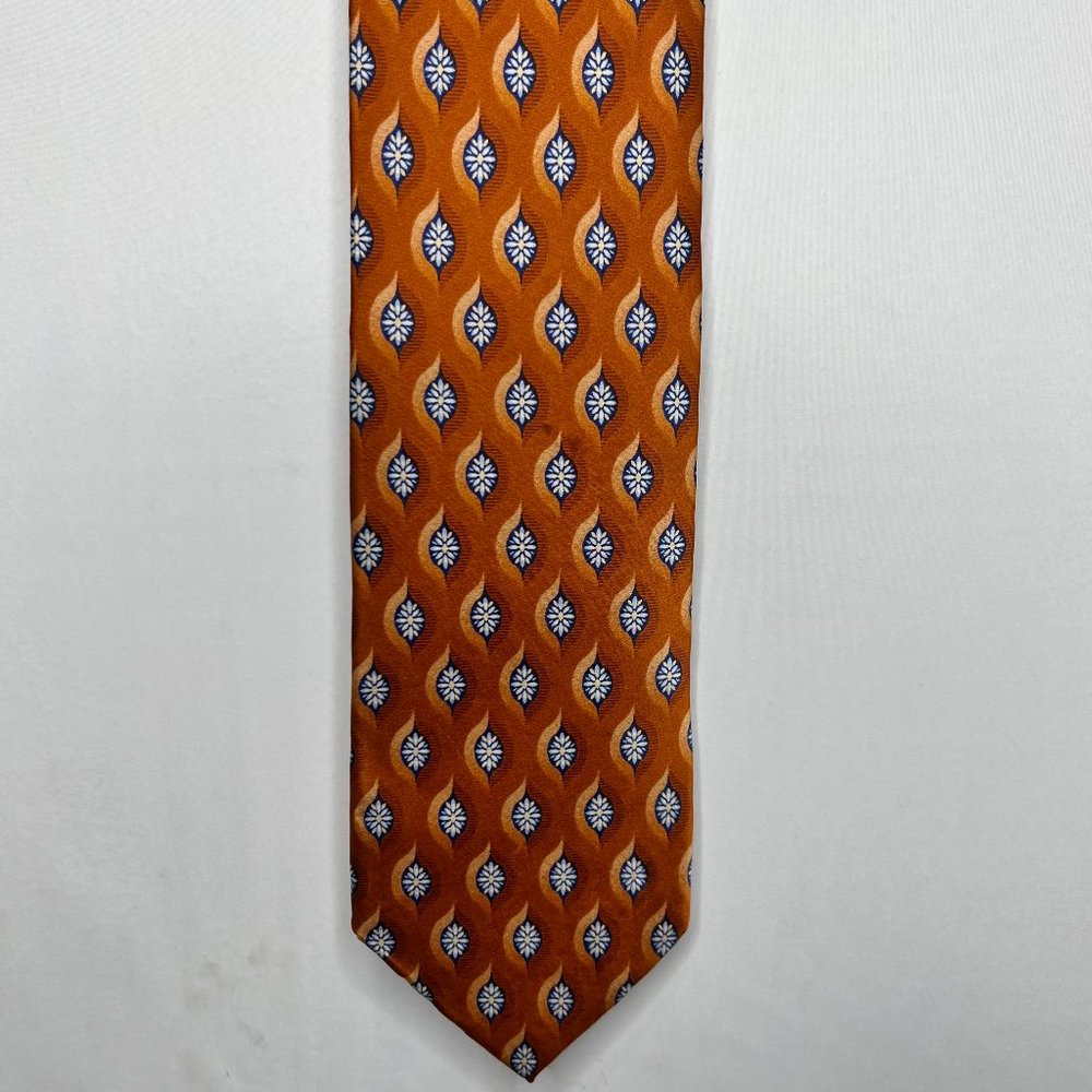JZ Richards Men's Necktie 3 ¾” Orange Rust Blue Silk Handmade in America